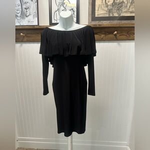 Weekend Max Mara Off-Shoulder Black Long Sleeve BodyCon Midi Dress Sz s